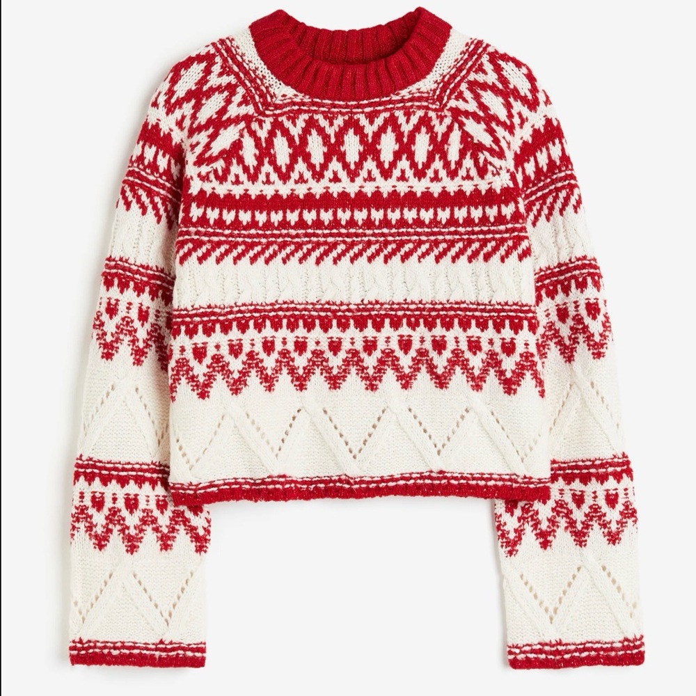 H&M Long Sleeve Christmas Sweater In Red And White